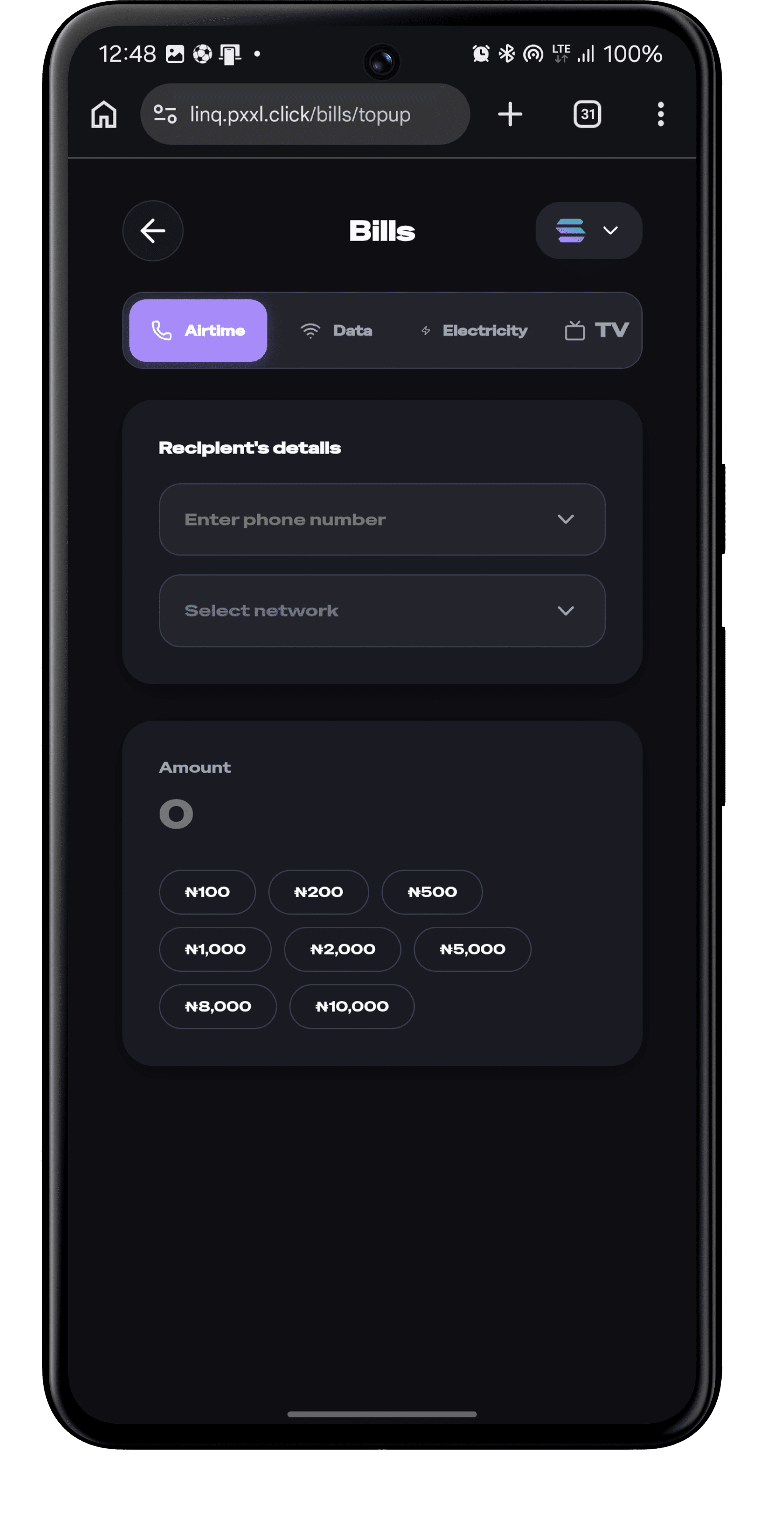 Bill payment flow on LINQ mobile
