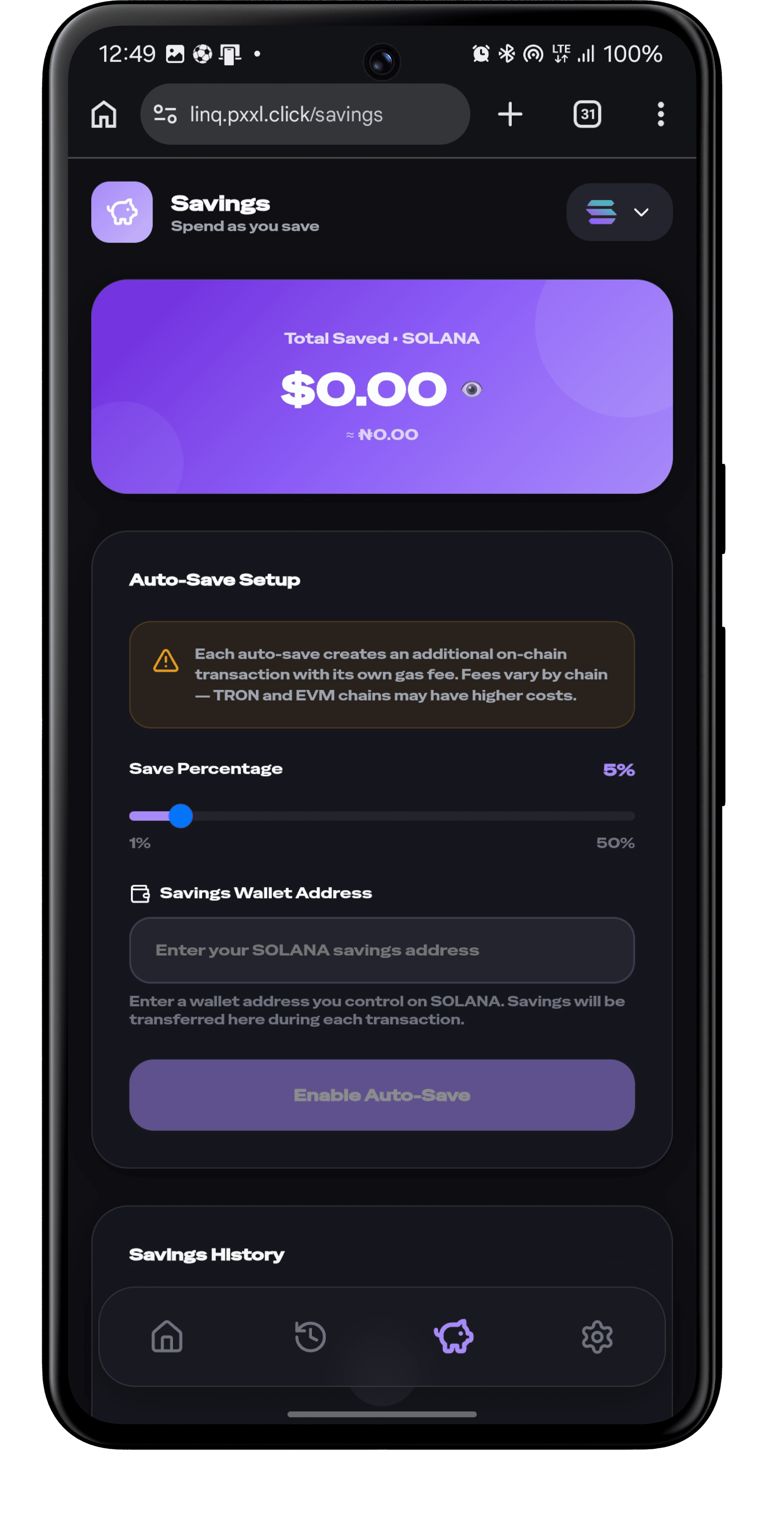 Spend and save flow on LINQ mobile